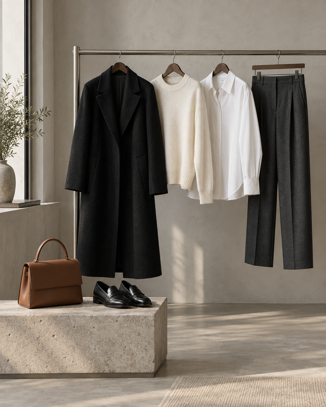 Minimalistický outfit vytvořený z digitálního šatníku